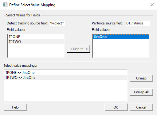 Image of the Define select value mapping dialog