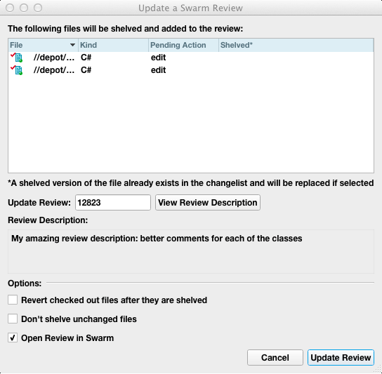 Update a Swarm Review Dialog