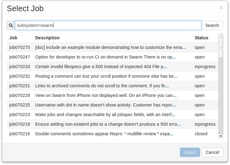 The Job Search dialog