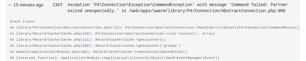 A critical error's stack trace