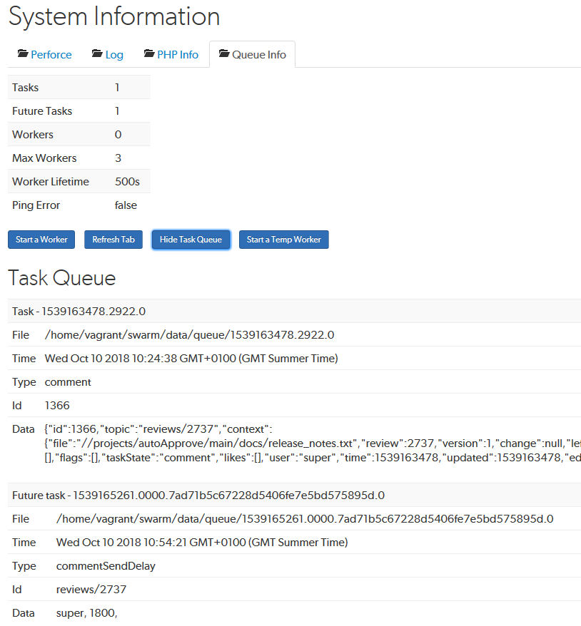 System information, Show Queues