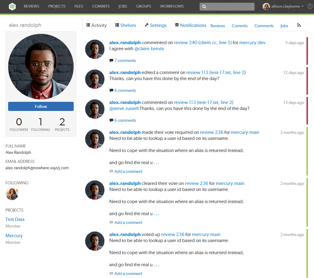 Image of Another User's Profile page