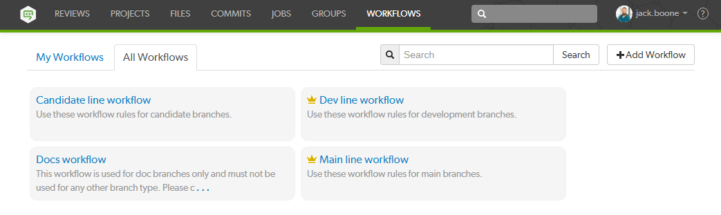 Image of the Workflows Page