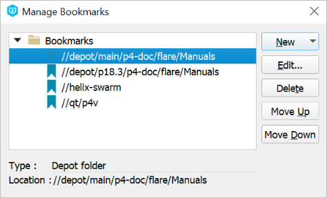 Manage Bookmarks dialog