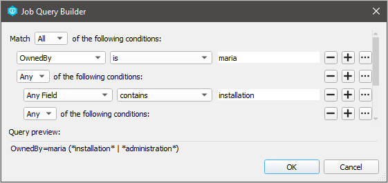 jobquery builder nested cond