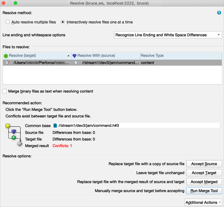 Resolve dialog in interactive mode