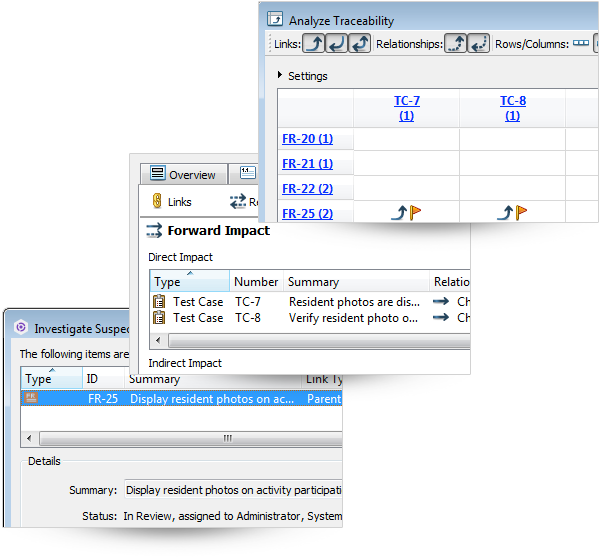 Test management tool with full traceability, screenshot in Helix ALM.