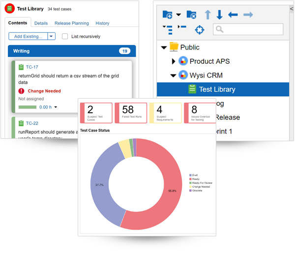 Testing management, screenshot in Helix ALM.