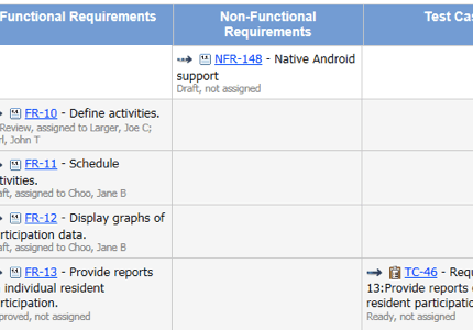 Traceability matrix, screenshot in Helix ALM.