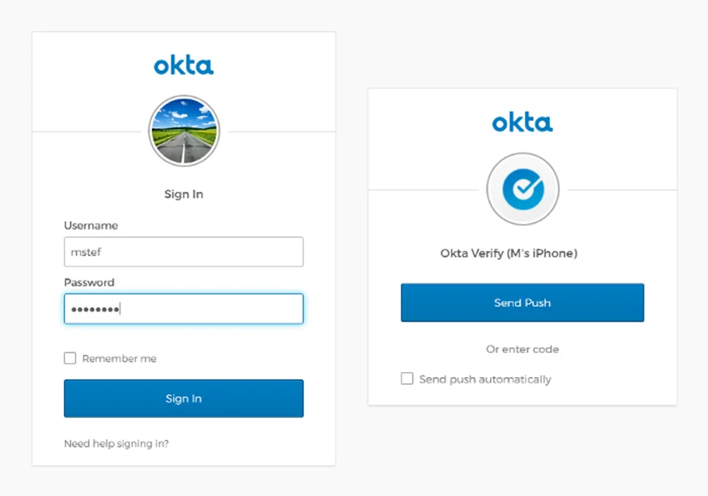 Okta security screenshot.