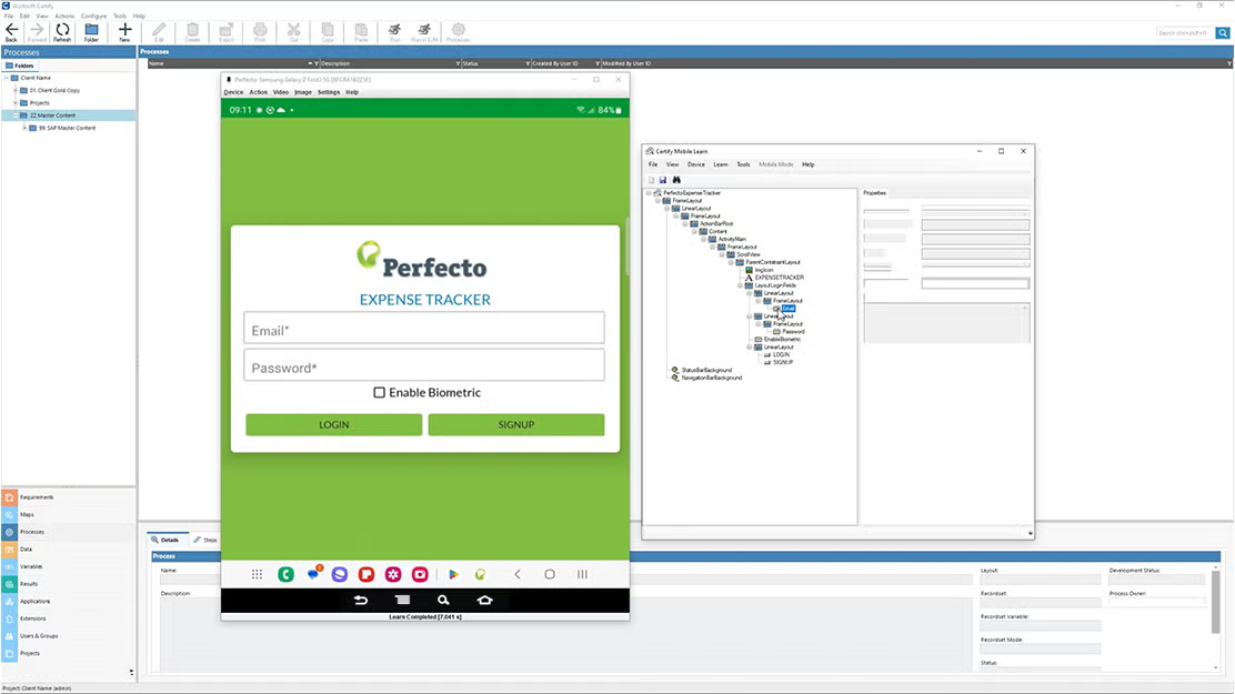 Worksoft Perfecto integration screenshot.