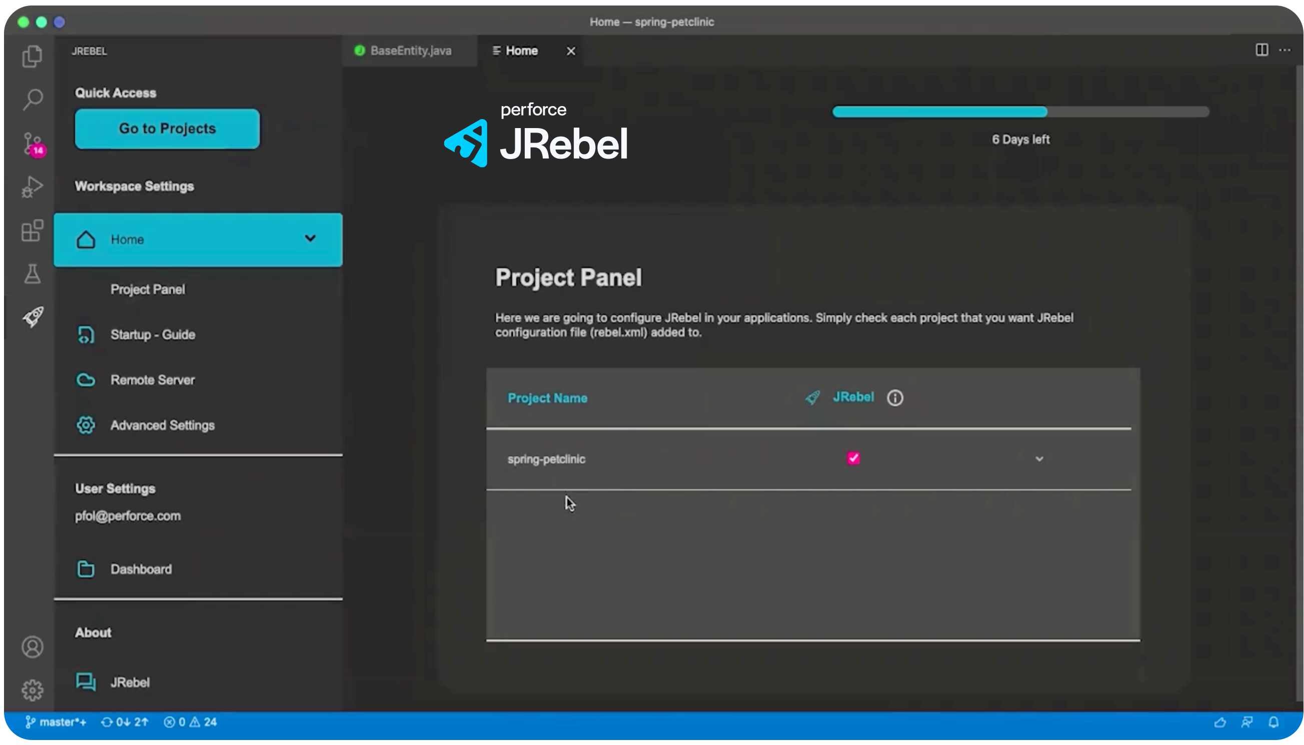 JRebel dashboard screenshot