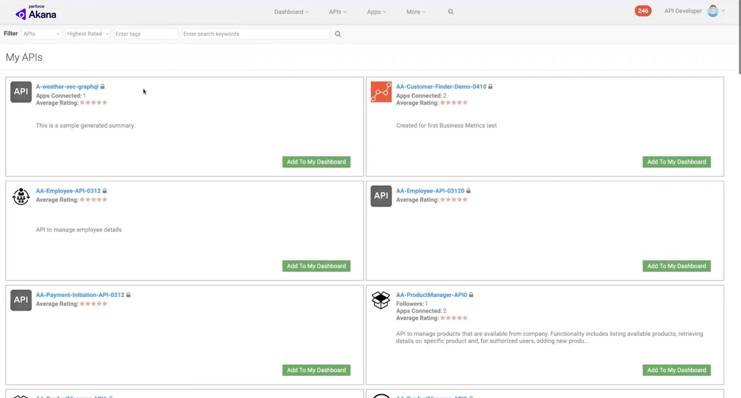 Screenshot of Akana, My APIs. 