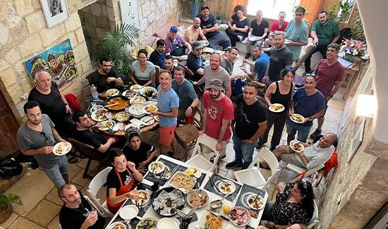 A birds eye view of Perforce employees in our Israel office having lunch