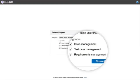 Adding a user to Helix ALM, choose projects and modules to try.