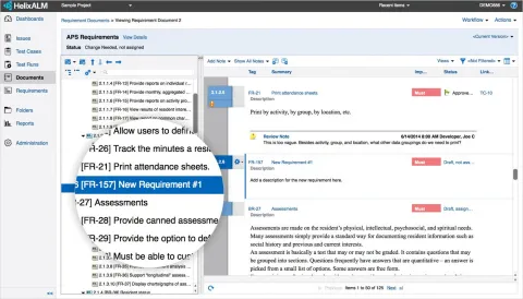Helix ALM adding a requirement screenshot.