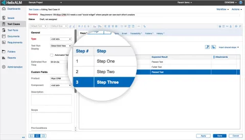 Helix ALM adding a test case screenshot.