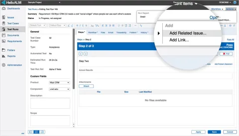 Helix ALM adding a test case screenshot.