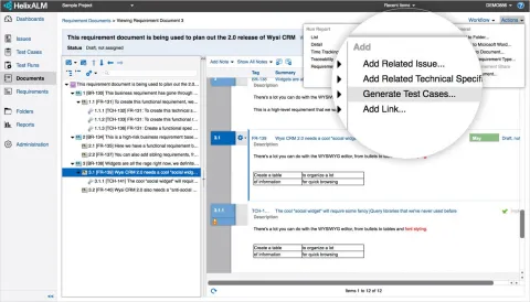 Helix ALM adding a test case screenshot.