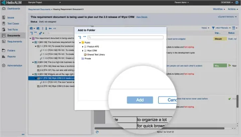 Helix ALM adding a test case screenshot.