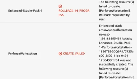 Deployment AWS Enhanced Studio Pack and Perforce Workstation screenshot.